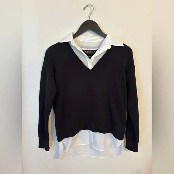 Lauren Ralph Lauren Layered Look Sweater + Shirt Top – PXS (Petite Small) - Picture 3 of 6